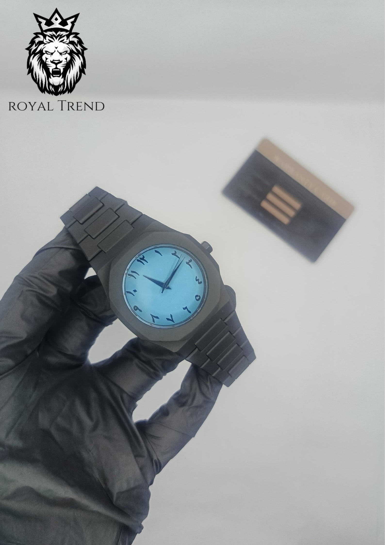 Arabic Black Aura Watch in Sky Blue Dial    RT-516